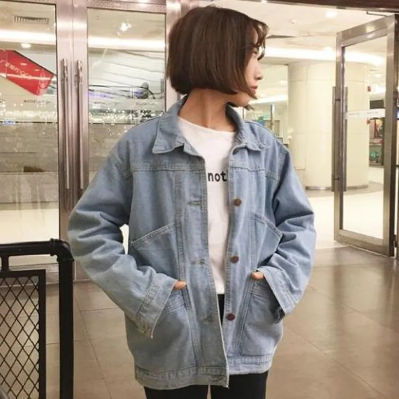 England Style Women Cowboy Coats Jackets Spring and Autumn New Loose Harajuku BF Style Jacket Women's Clothing Light Blue