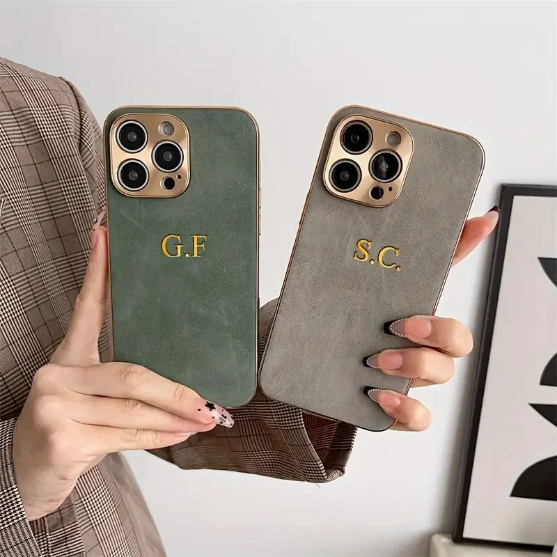 Luxuriöse, matte Lammfell-Hülle für iPhone 16, 15, 14, 13, 12, 11, Pro Max Plus, individuelle Initialen, Namensbeschichtung, Stoßstangenabdeckung