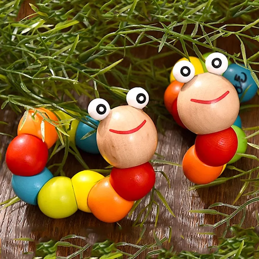 

Baby Carriage Hanger Made of Wood Colorful and Versatile Twisted Insect Animal Doll Caterpillar Children's Puzzle Toy