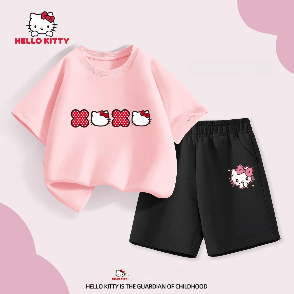 

Sanrio Summer Baby Girls 100% Cotton Clothes Set Kid Children Cute Hello Kitty Printed Short Sleeve T-shirts Top and Shorts Suit