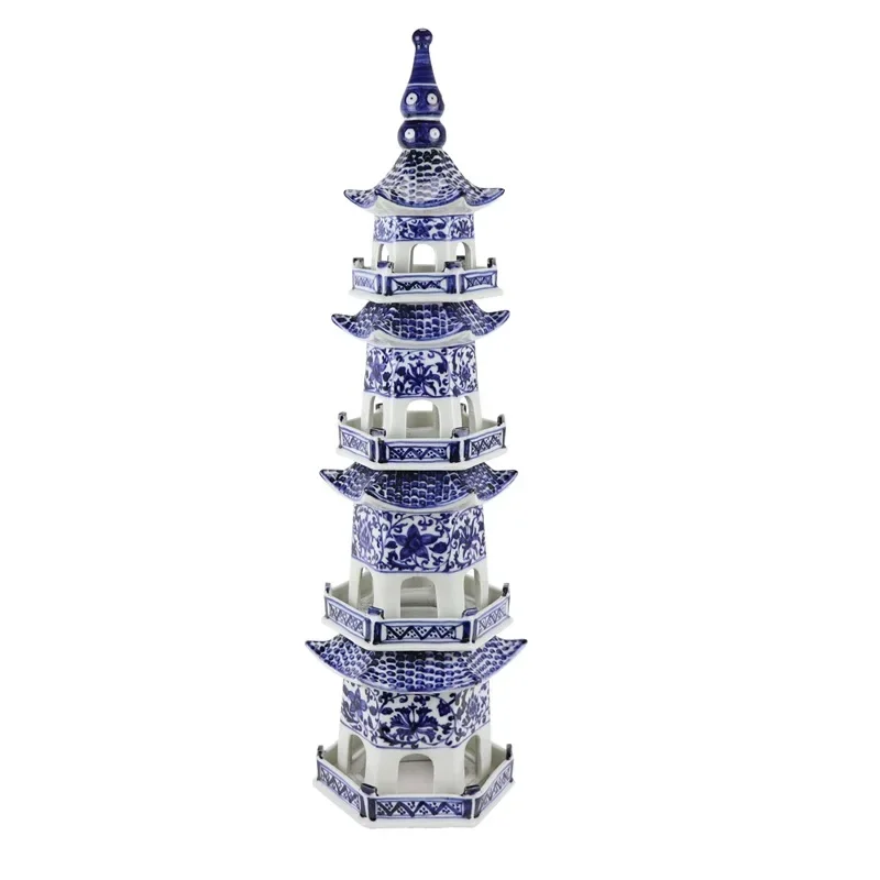 Jingdezhen ceramic blue-and-white Wenchang tower exquisite pagoda decoration tower temple pagoda ornaments