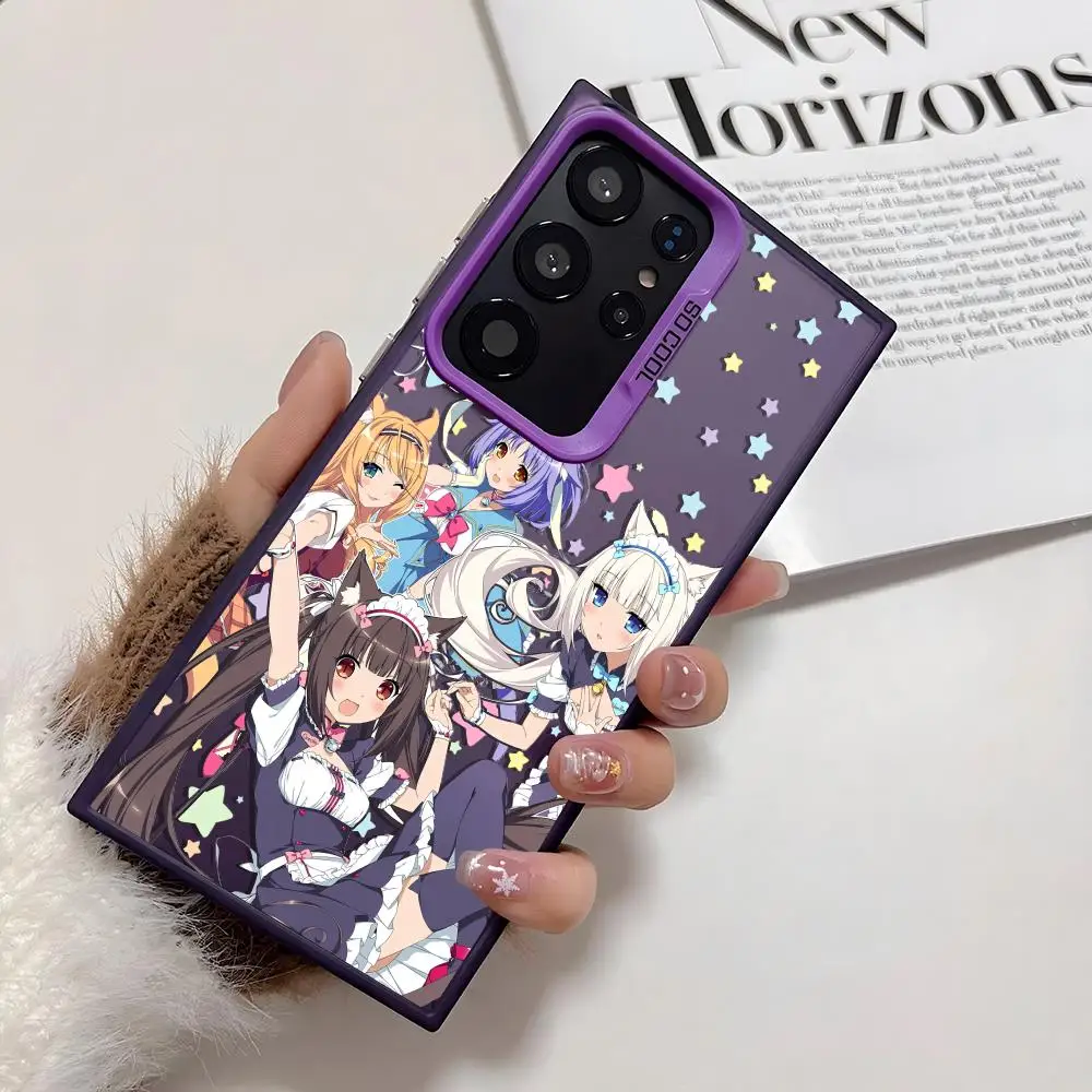 N-NekoparaS Anime süße Handyhülle für Samsung Galaxy S25 Edge S24 S23 S22 S21 S20 Ultra Funda Silikon Silber Hülle