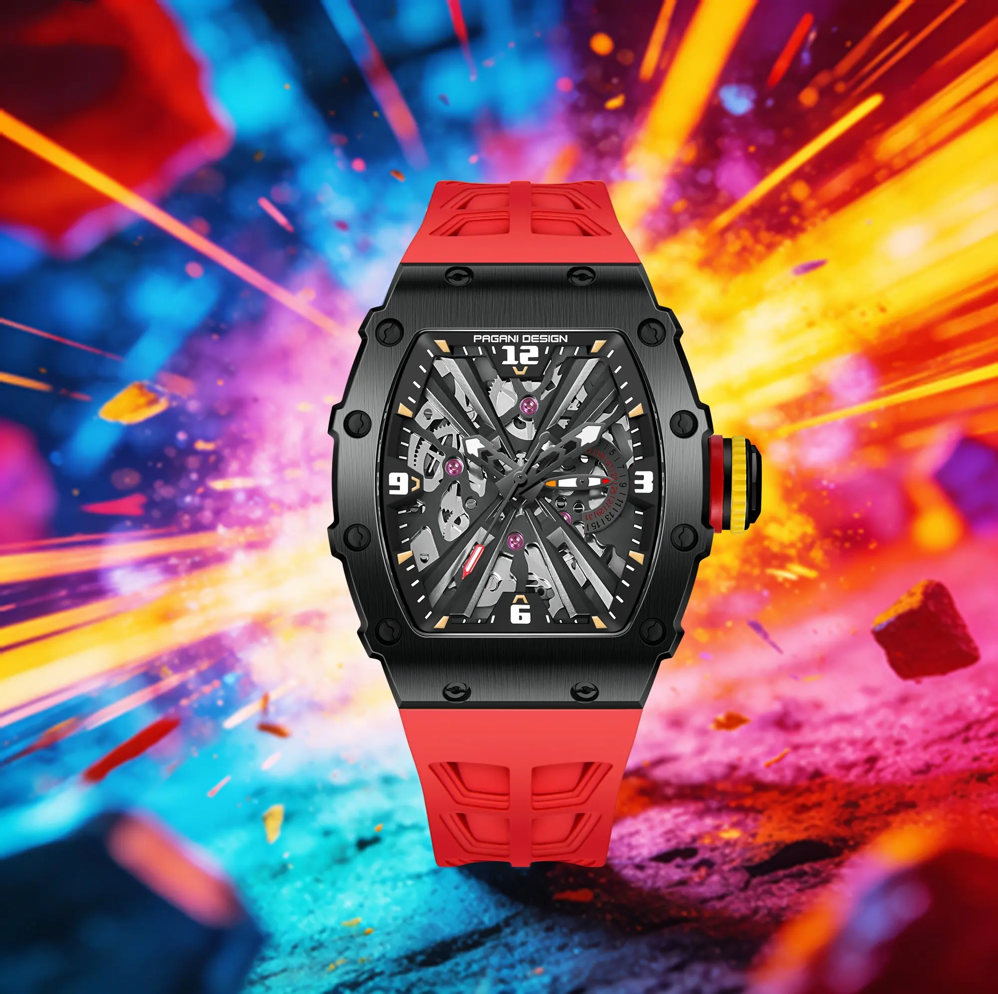 

PAGANI DESIGN 2026 Men Retro Quartz Watch Eye-Catching Vivid Hollow Barrel-Shaped Dial Sapphire Mirror Luminous Waterproof Watch