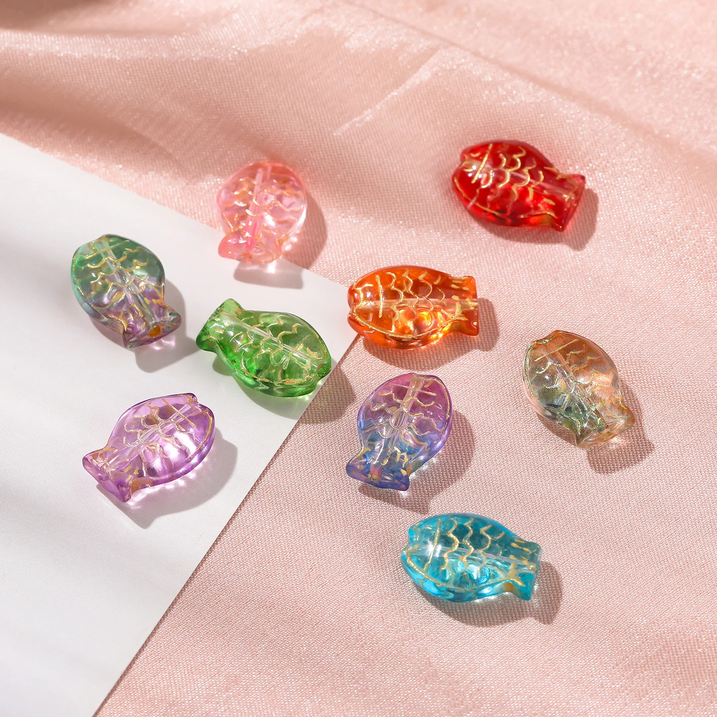 

10Pcs/lot Glass Gold Stroke Fish Beads Goldfish Loose Spacer Beads for Jewelry Making DIY Bracelet Necklace Accessories