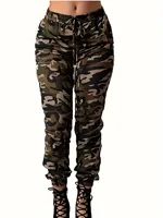 Women's Casual Camo Print Cargo Pants with Flap Pockets Straight Leg Pants