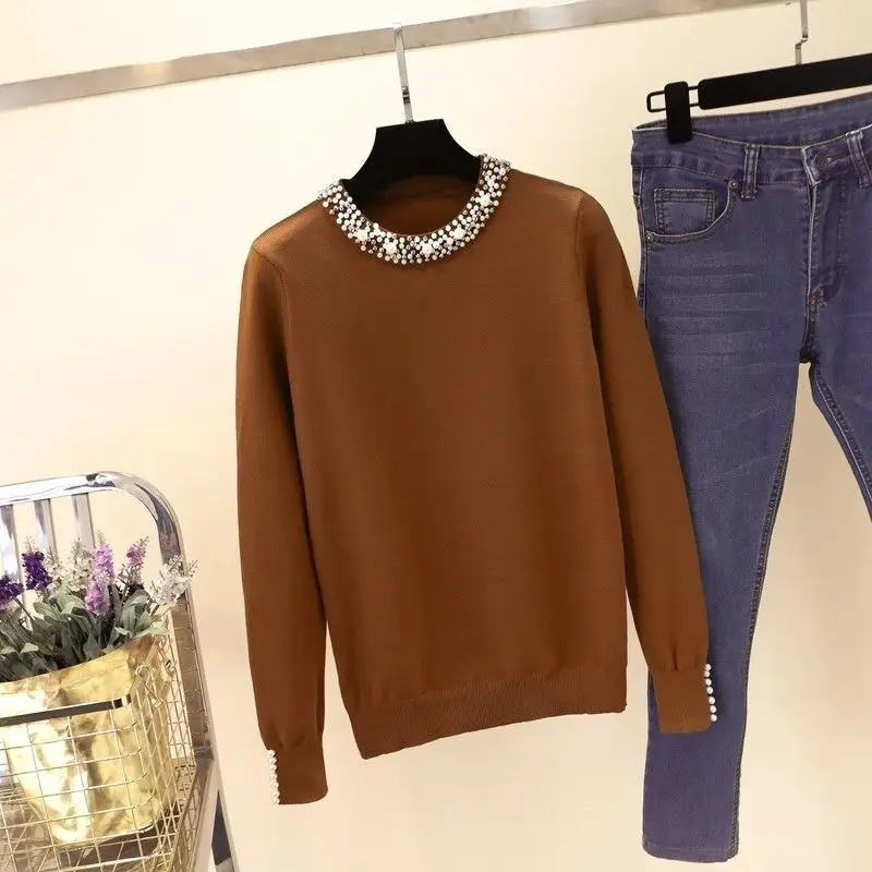 Woman Sweaters Long Sleeve Beading O-Neck Knitted Sweater Women Pullover Tops Winter Clothes Women 2024 Sweaters For Women D969