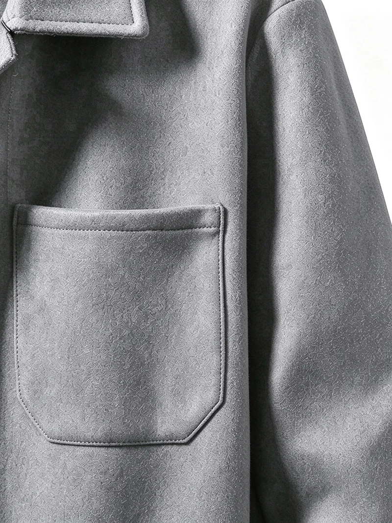 Herrenjacke aus gebürstetem Polyester, Reversjacke mit Knopfleiste/Reißverschluss und Tasche, bequeme, lässige Herbst- und Winterjacke für Büro und Business – Detail 9