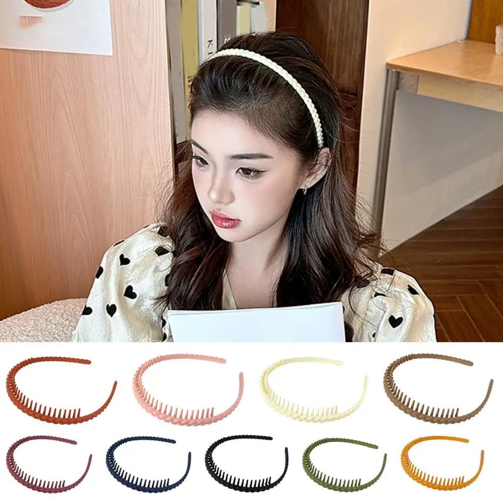 Women Headband Elastic Anti-slip Frosted Braid Broken Hair Organization Face Washing Bath Hair Hoop With Teeth Female Headwear