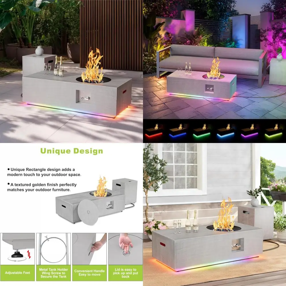 

Круглый 48-дюймовый уличный стол для костра с разрешением 50 000 БТЕ, многоцветной светодиодной подсветкой, крышкой, камнями, крышкой и хранилищем в баке