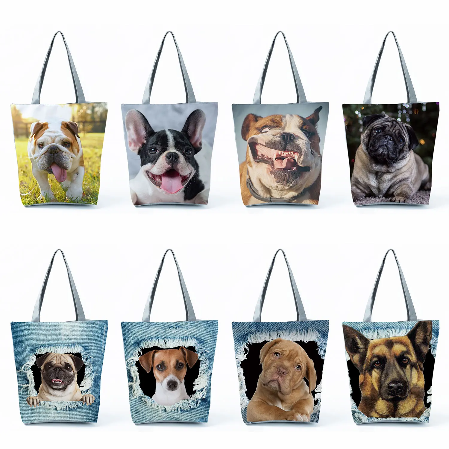 Bolso de mano personalizable para mujer, bolsa de hombro de gran capacidad con estampado de perro y Animal lindo, ideal para regalo de profesor de escuela