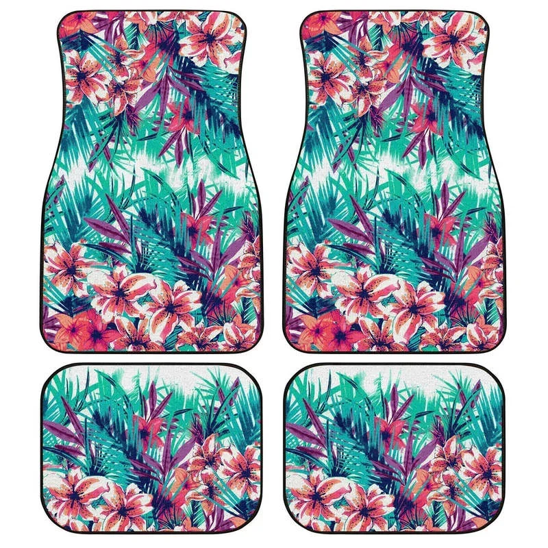 

Hawaiian Car Floor Mats Custom Tropical Flower Car Accessories 4PCs Pack