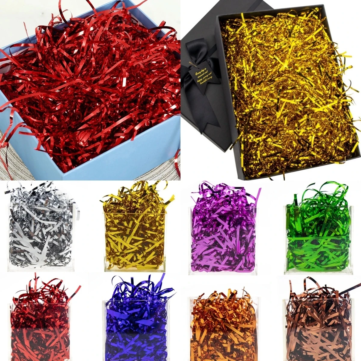 Metal Reflective Bright Colored Shredded Foil Silk Raffia High-end Cosmetic Gift Box Decoration Packaging Filler Party Supplies