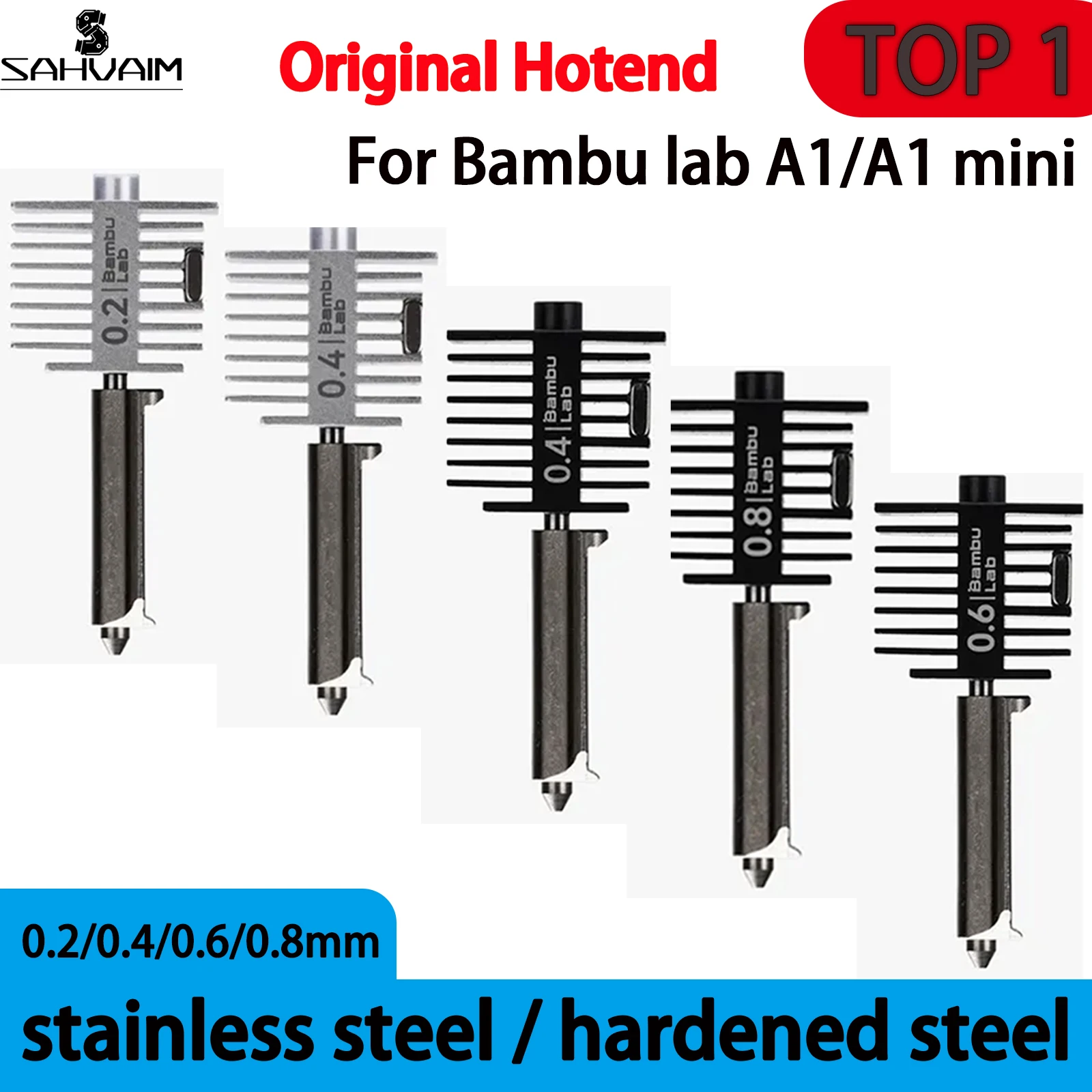 Original Hotend Kit For Bambu Lab A1/A1 Mini Fast Speed Hot End Assembly 0.2/0.4/0.6/0.8mm Hardened steel Nozzle 3D Printer Part