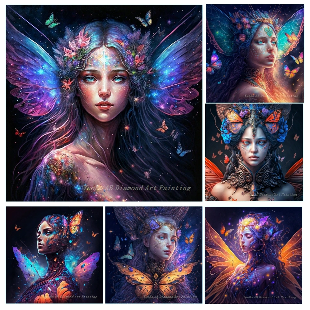 

Fantasy Girl Butterfly Goddess DIY AB Drill Diamond Painting Embroidery Art Mosaic Cross Stitch Pictures Rhinestones Home Decor