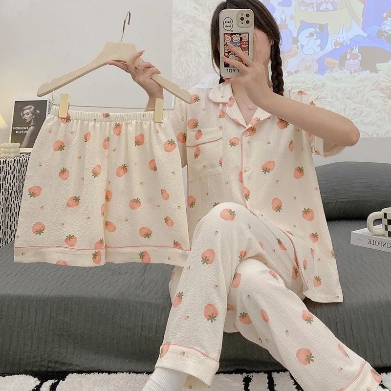 Женские пижамы больших размеров, 140 кг, трехсекционная студенческая одежда для дома, весенне-летний свободный кардиган, милая домашняя одежда с героями мультфильмов, одежда для сна