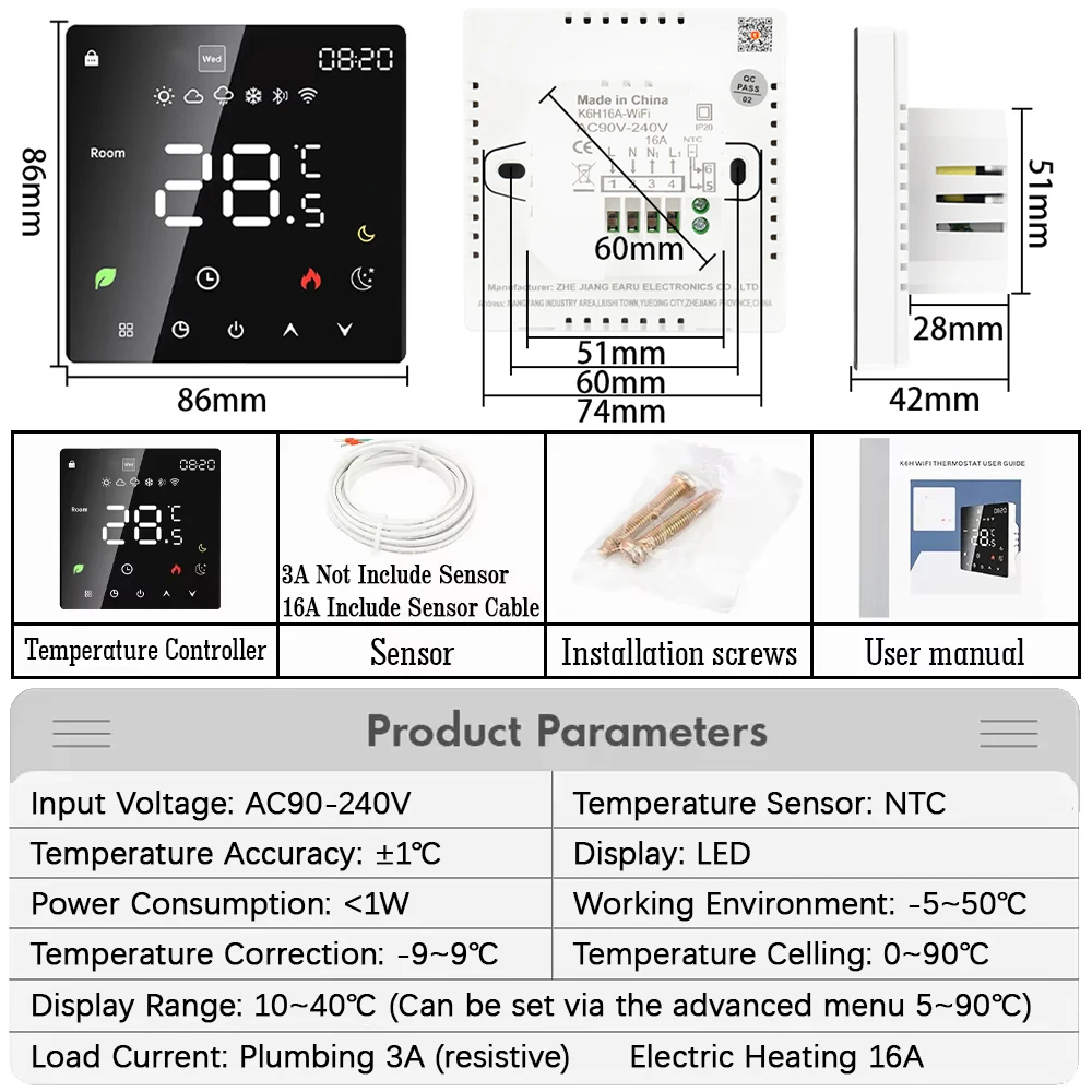 Tuya WiFi Smart Thermostat Electric Floor Heating TRV Water Gas Boiler Temperature Voice Remote Controller for Google Home Alexa