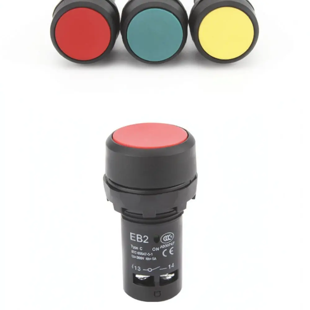 EB2F 22mm Momentary Push Button Switch Self Reset Flat Head Illuminated Electrical Control Device With LED Light
