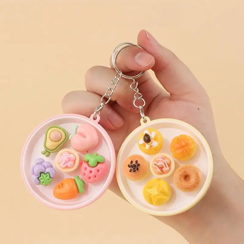 Stress Relief Fidget Keychain Simulation Mini Fruit Bowl: Mole Play Button Toy Adult Office Relaxation