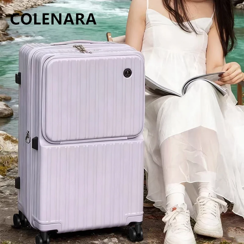 COLENARA حقيبة كمبيوتر محمول فتحة أمامية الصعود USB شحن حقيبة تروللي بعجلات متعددة الوظائف 20 "22" 24 "26" 28 "30 بوصة الأمتعة