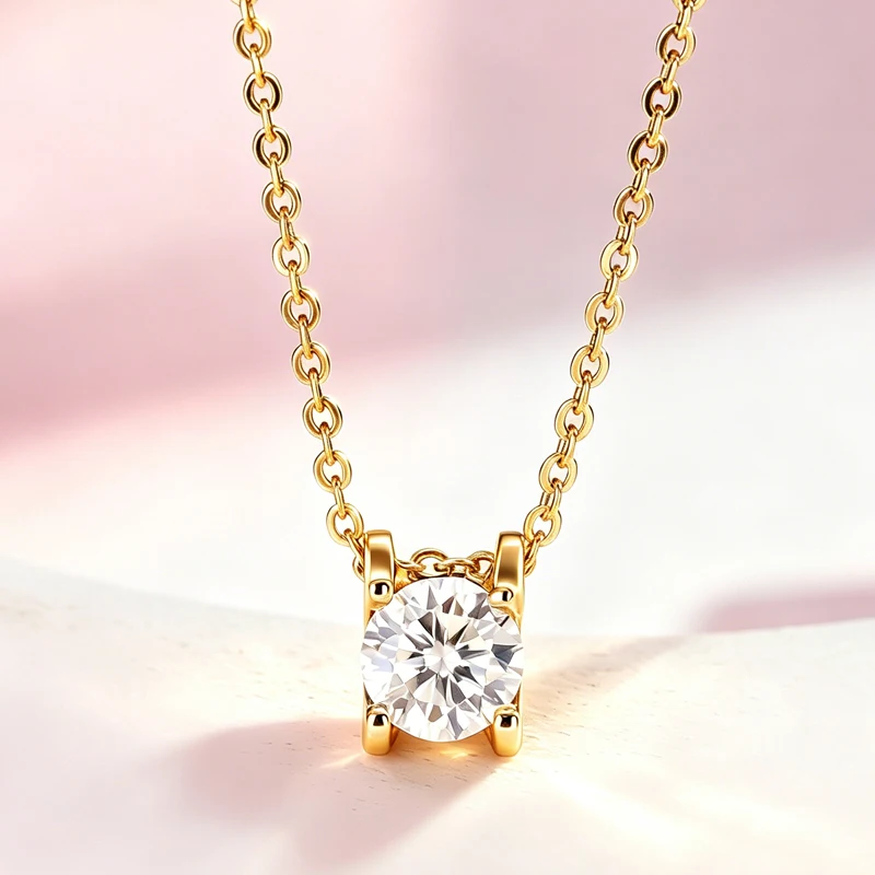 Modische 1-Karat-Moissanit-Halskette aus 925er Sterlingsilber mit GRA-Zertifikat, runder Anhänger, exquisiter Schmuck für Hochzeiten und Partys – Detail 18