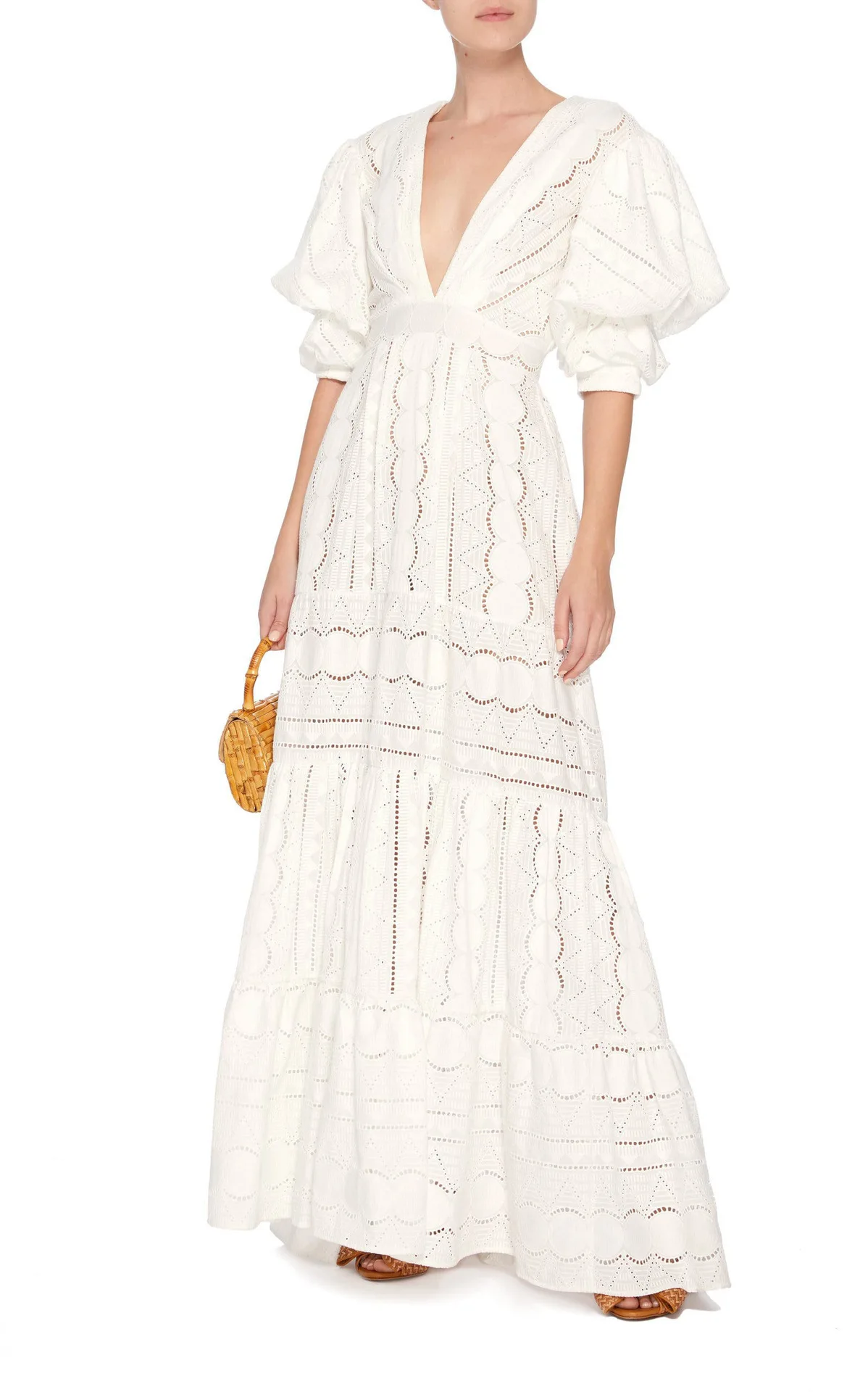 

Summer new women's clothing deep V bubble sleeve lace dress hollow long dress new sexy temperament elegant high-end clothing da
