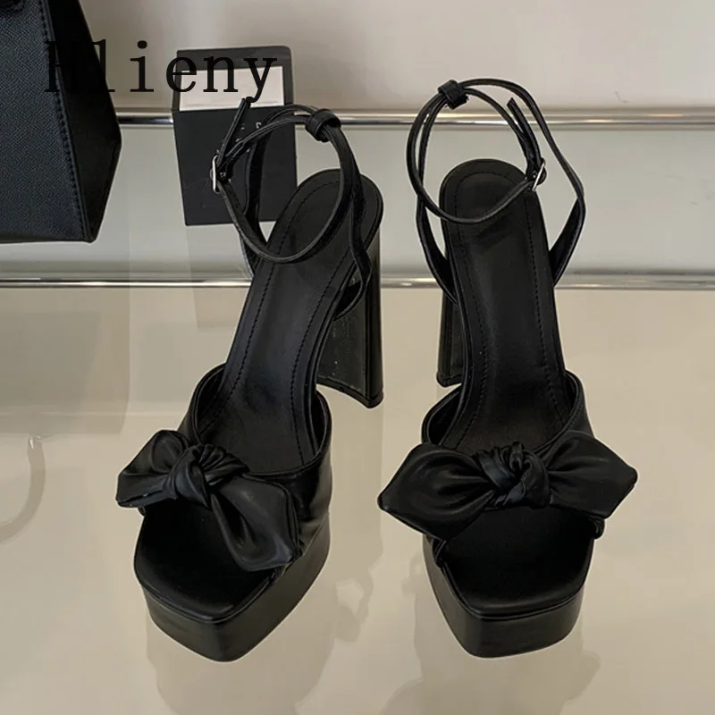 Hlieny Sexy Pleated Bowknot Women\'s Sandals Peep Toe Platform High Heels Party Banquet Fashion Buckle Strap Pumps Shoes