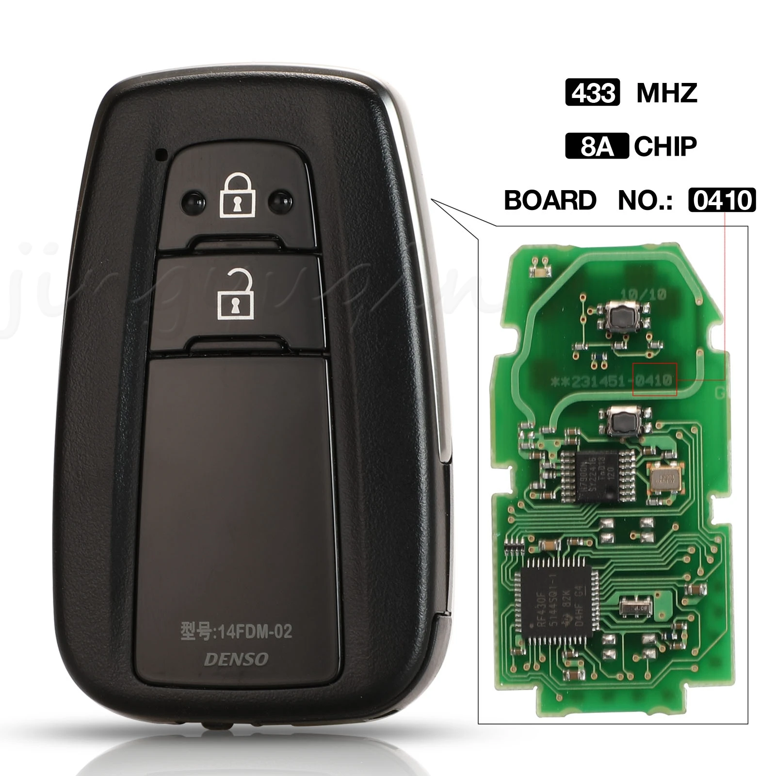 

jingyuqin 2 Buttons ASK 433MHz Smart Remote Key Fob 8A Chip For Toyota CHR C-HR IzoA 2018 2019 2020 Board No. 0410 Keyless Go