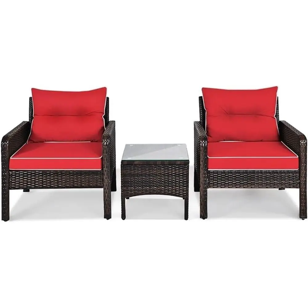

3-Piece Outdoor Patio Rattan Sofa Set in Red for Garden Relaxation