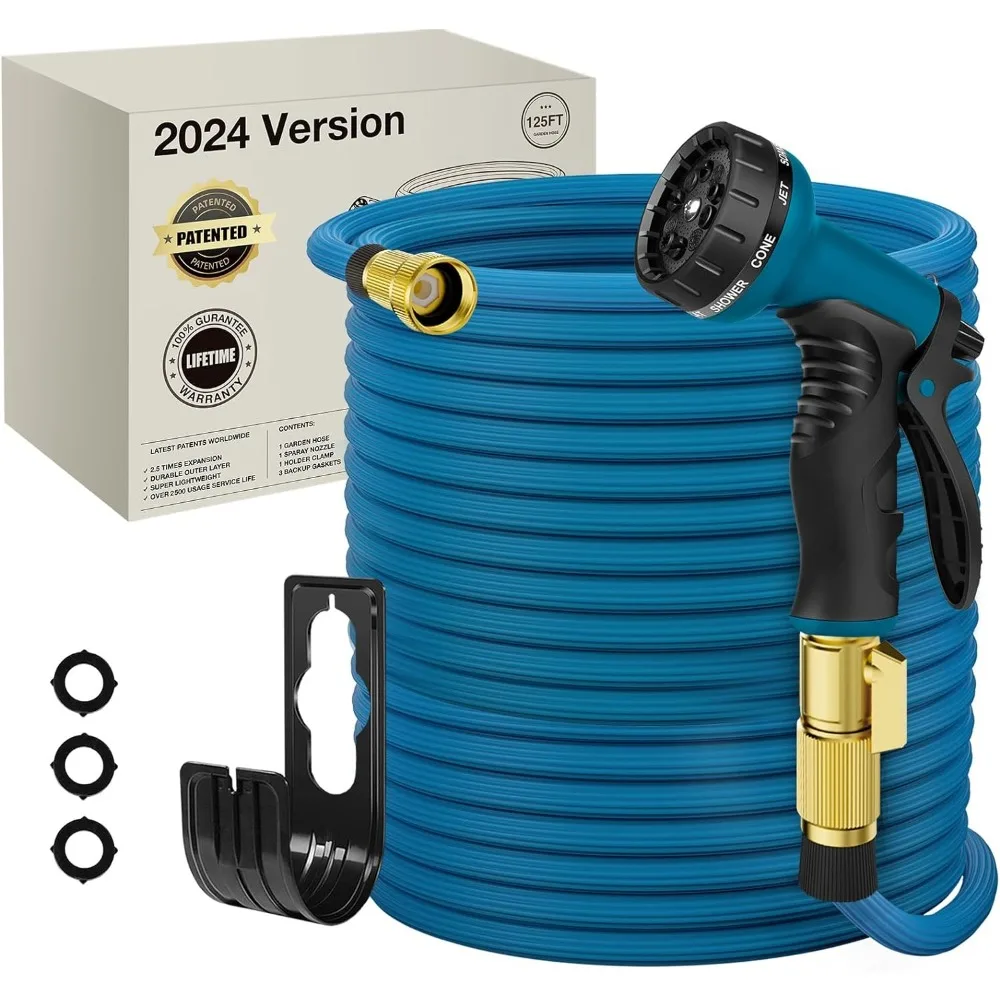 

Garden Hose, Expandable Hoses 125ft with Nozzle & Holder, Retractable Water Hoses Lightweight No-Kink Leak-Proof, Garden Hose