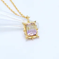 LAMOON Vintage Natural Ametrine Necklace For Women Amethyst Gemstone Pendant 925 Sterling Silver Gold Plated Fine Jewelry SNI162