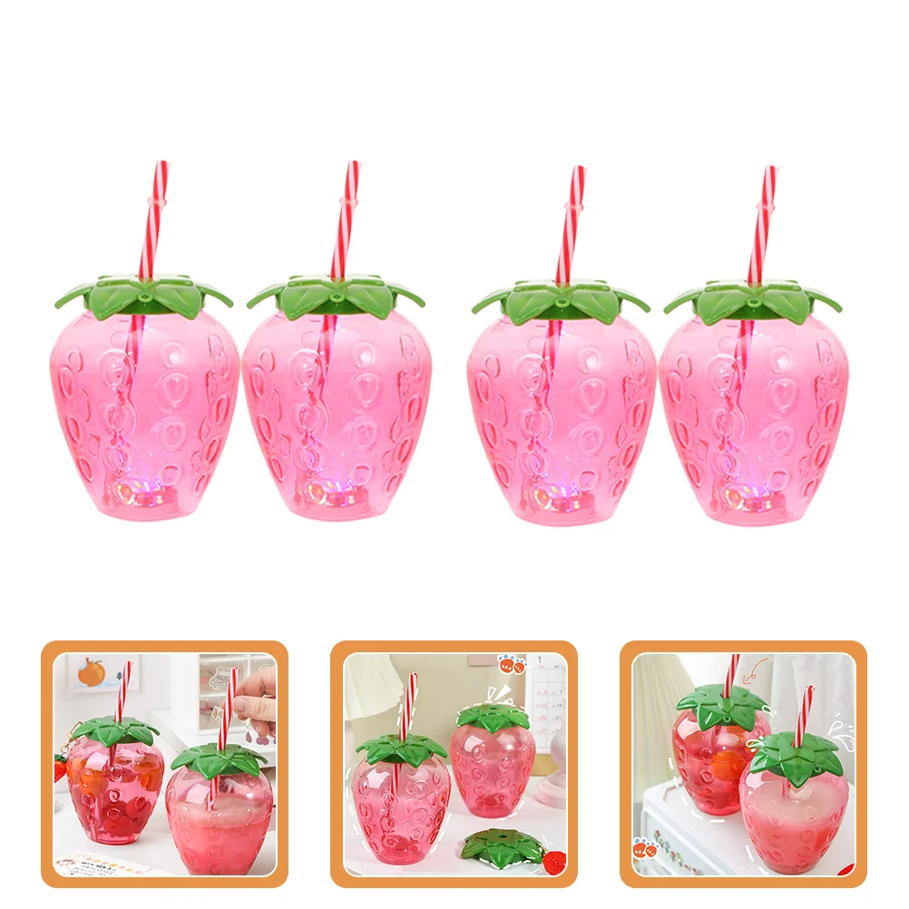 4 Sets Strawberry Cup Attractive Water Bottles Drinking Milk Tea Daily Use The Pet Clear Attention to Detail