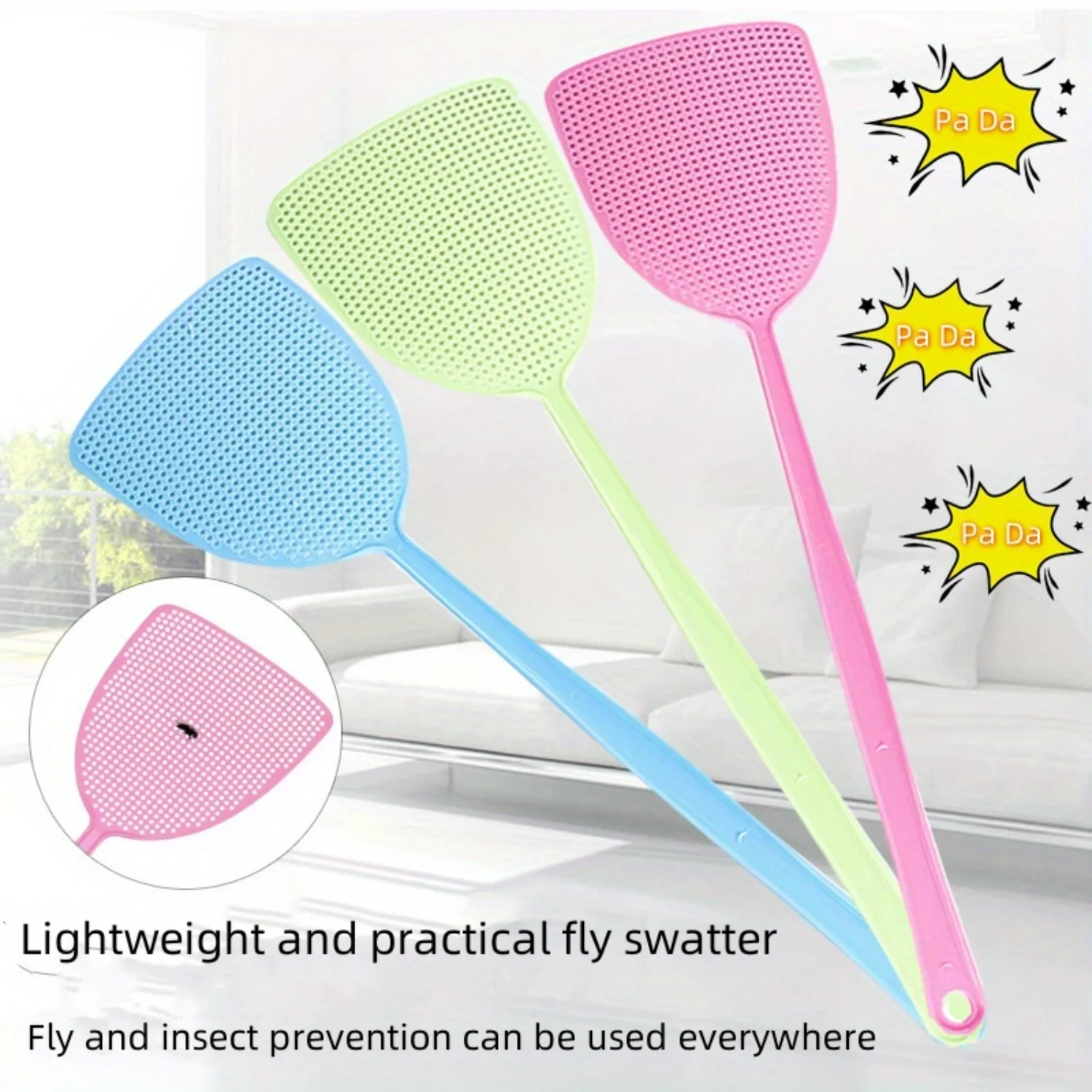 6pcs, Long-Handle Fly Swatter Pro - Durable Plastic Construction, Effective Mosquito & Insect Killer, Easy Manual Operation, Per