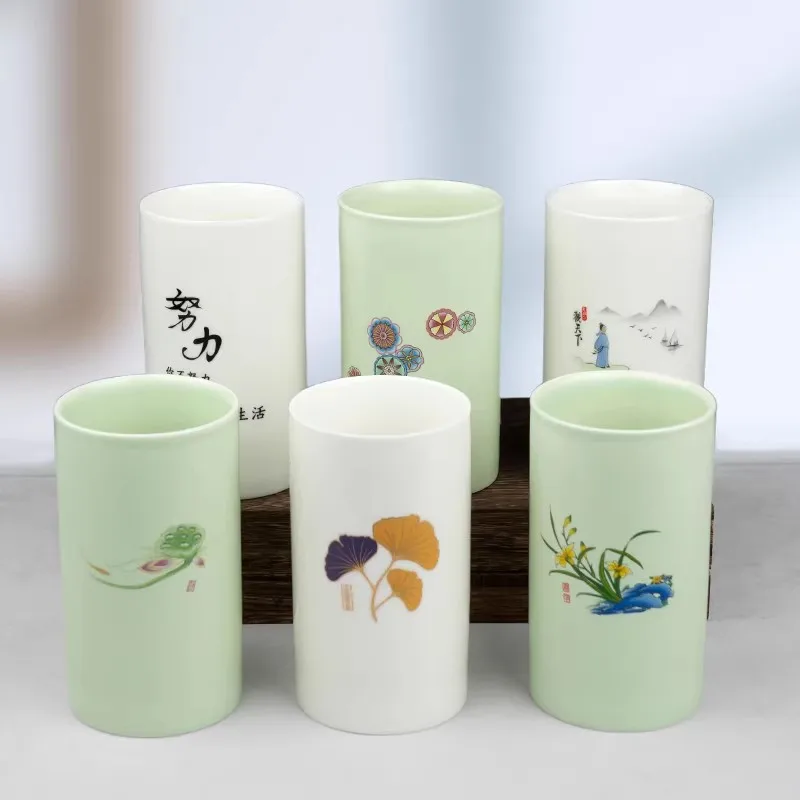 Vintage Chinese Ceramic Brush Holder, Desk Organizer for Calligraphy Pens Office Student Kids Storage Pot