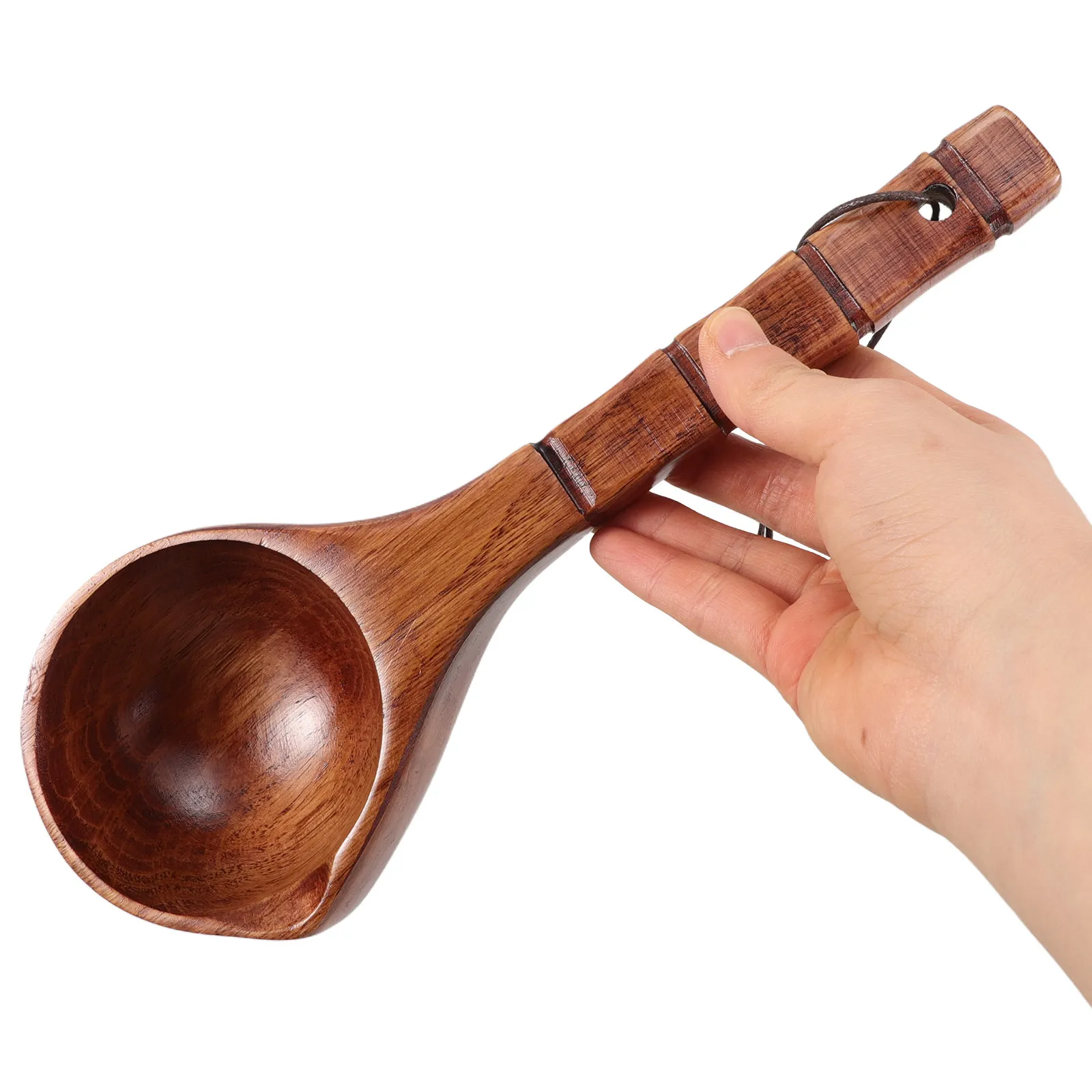 Chinese Style Wooden Water Ladle Long Handle Bath Scoop for Showering Bathing Garden Watering Car Wash Sauna Rinse Rustic