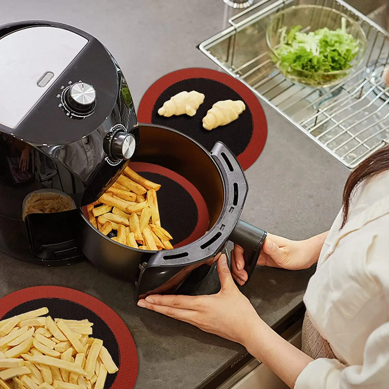 Air Fryer Liners Multi-Purpose Air Fryer Liners 9 Inch Air Fryer Liner Round Reusable Non-Stick Air Fryer Basket Mat