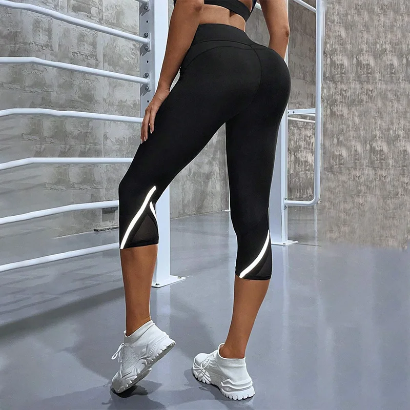 Mesh High Waist Yoga Pants Capri Leggings for Women Tummy Control Workout Capri Leggings for Women