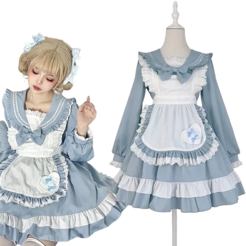

Japanese-style Kawaii Lolita School JK Sailor Uniform Maid Pink and Blue Dress Princess Dresses for Women Theme Party