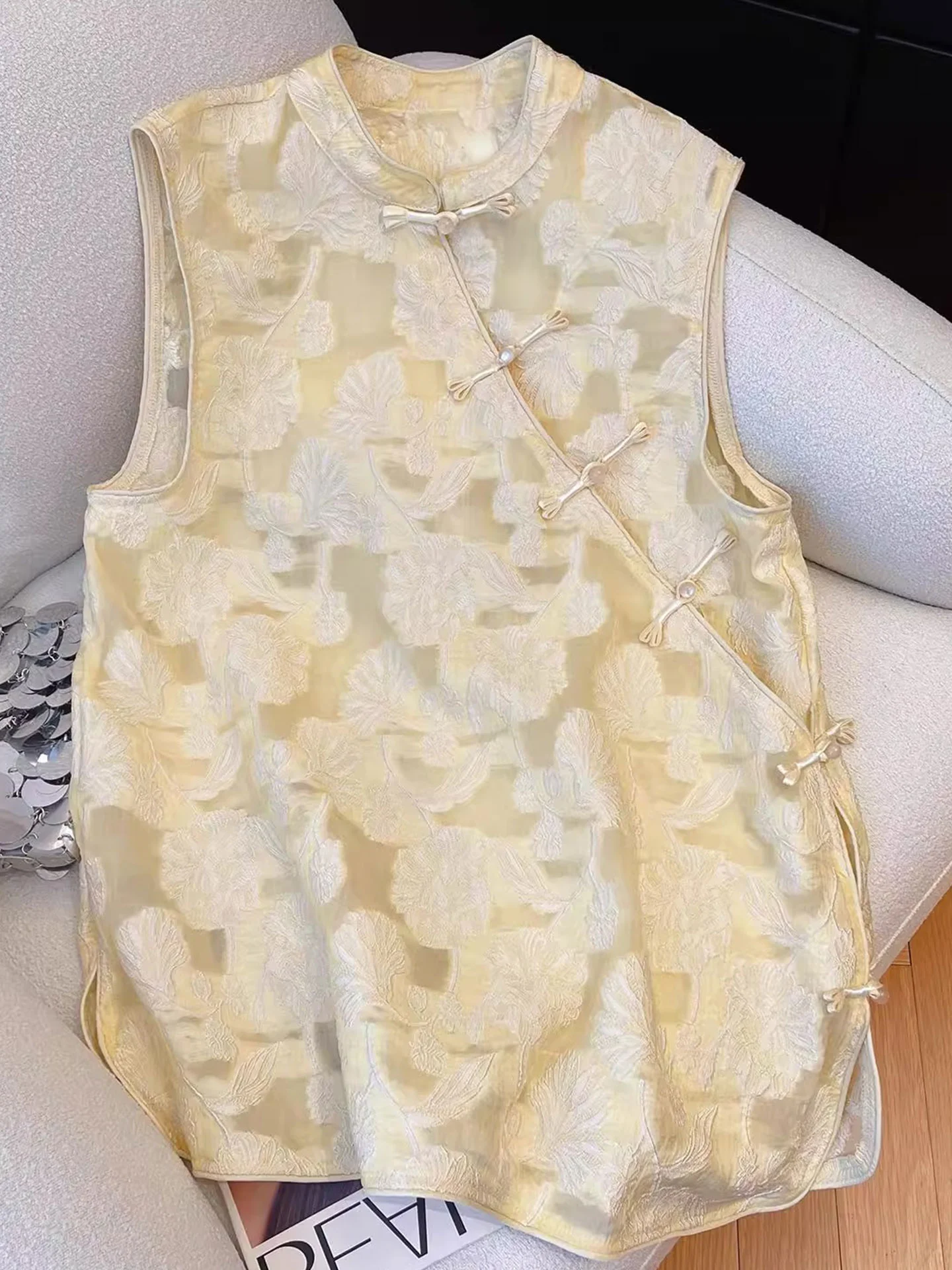 

Элегантная женская летняя блузка в китайском стиле с диагональным воротником из шелка, в национальном стиле, синяя