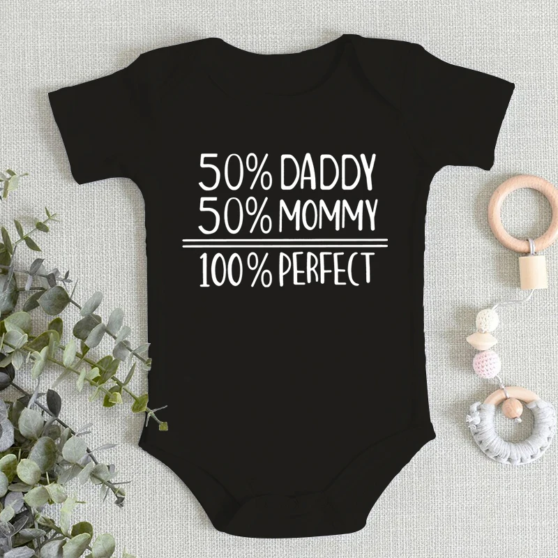 1PCS Baby Bodysuits Newborn Clothing 50% Daddy+50% Mommy=100% Perefct Pattern Infant Romper 0-24Months Boy Girl Cotton Jumpsuits