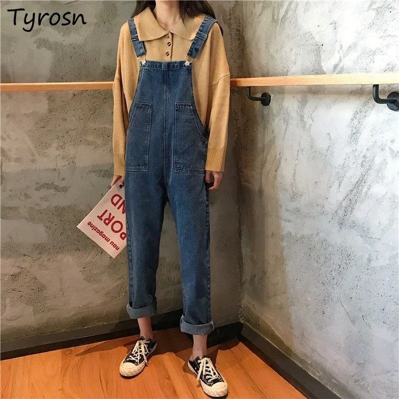 

S-5XL Denim Jumpsuits Women Wide Leg Overalls Korean Fashion Baggy Ankle-length Suspenders Trousers Mujer Safari Style Vaqueros