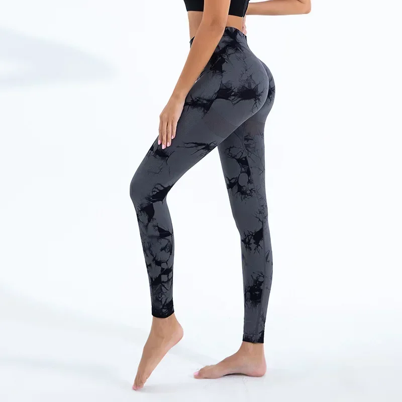 Gym Sports Workout Leggings Push Up Yoga Pants Women Fitness Leggings High Waist Seamless Pants Fashion Tie Dye Knit Slim Pants