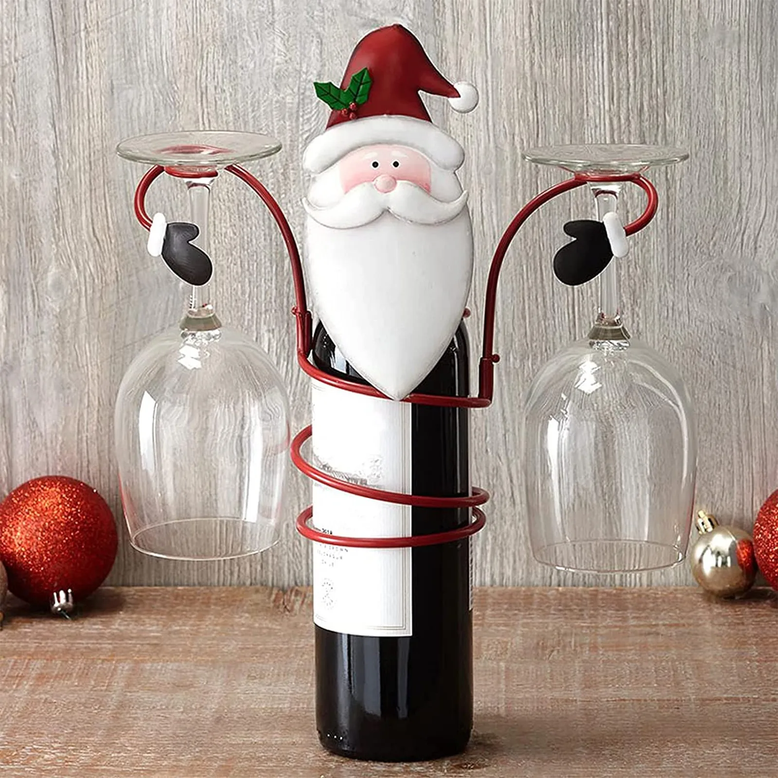 

25CM Wine Bottle and Glass Holder Christmas Santa Claus Holiday Ornament Bar Cellar Cabinet Pantry Snowman Metal Art Decoration