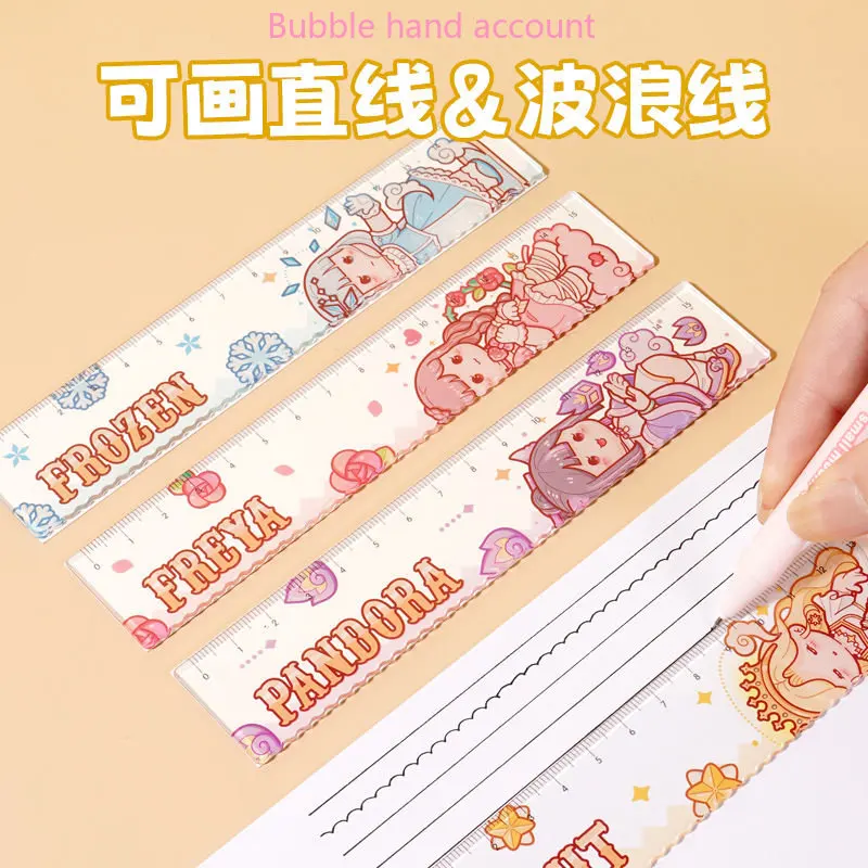 Little Mochi Magic Series Ruler Cute Hand Account Ruler Drawing Scale Ruler Acrylic 15cm Student Ruler Hand Account Sticker