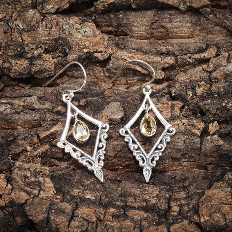 Retro Palace Style Yellow Zircon Pendant Earrings Suitable for Women's Fashion Banquet Jewelry Gifts image 6