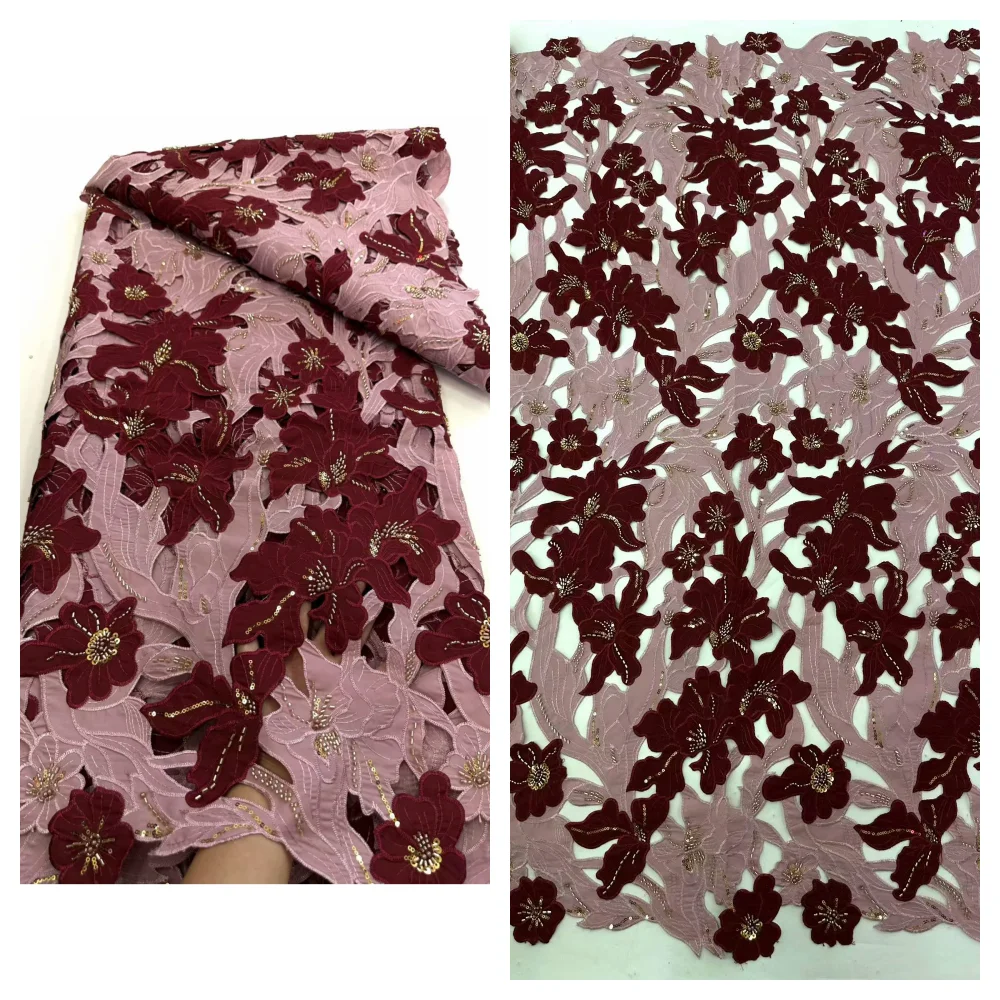 

African Newest Beaded Lace Fabric High Quality French Nigerian Sequins Tulle Lace Fabric for Women Party Dress Sewing