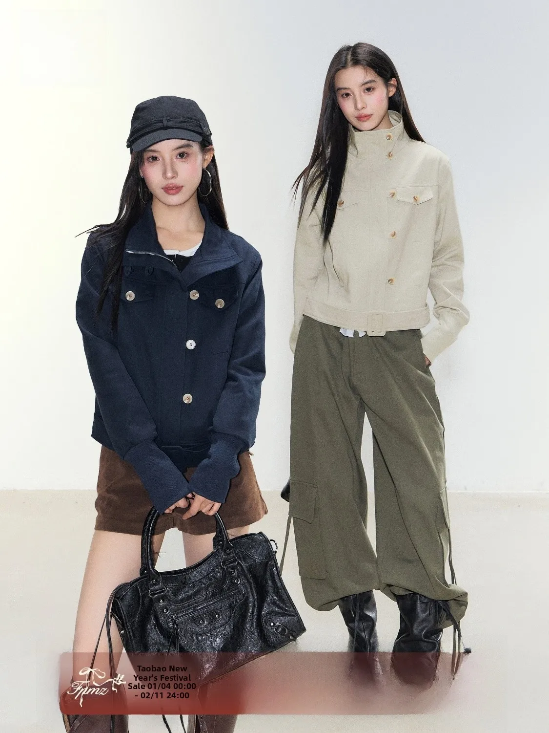 

Корейская рабочая куртка FPMZ с поясом, воротником-стойкой и эффектом утяжки талии, приталенный крой, женский повседневный топ с длинными рукавами