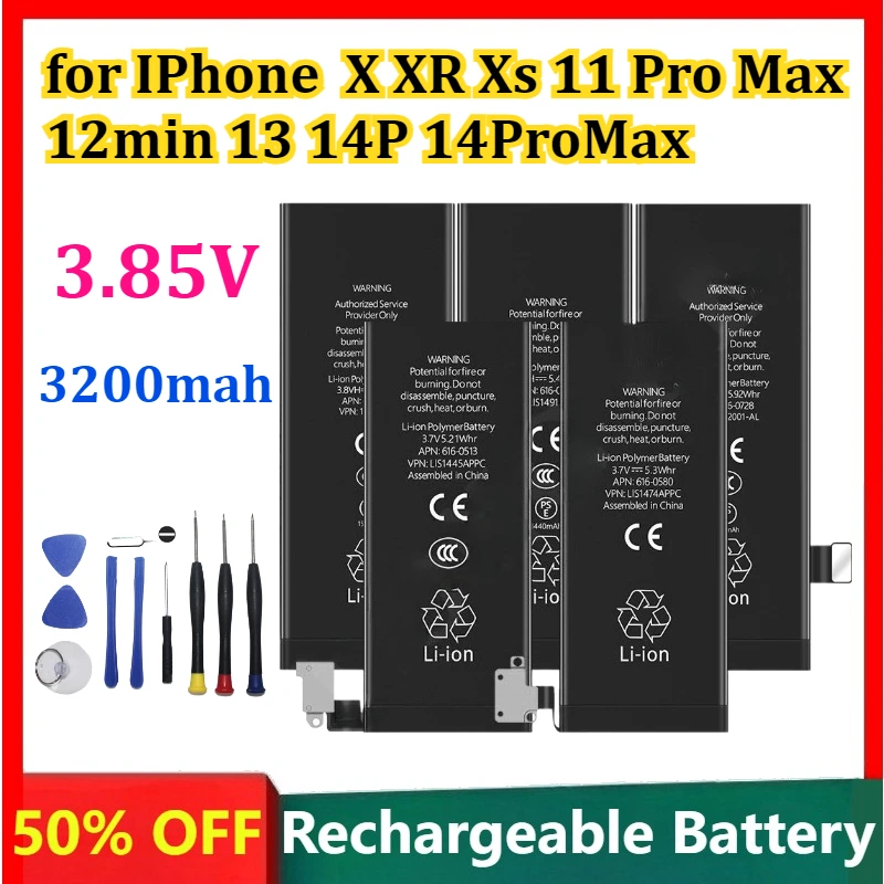 NEW Battery For iPhone  X XR Xs 11 Pro Max 12 12mini 13Pro 14Plus 15ProMax High Capacity Replacement Mobile Phone Bateria