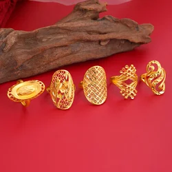 Luxury 18k Gold Women's Ring Finger Rings for Women Hollow Gold Color Rings Wedding Party Ring Jewerly Gifts for Girls