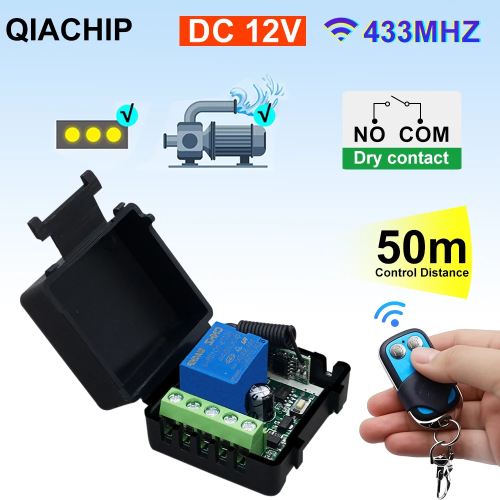 

QIACHIP 433MHz Wireless Remote Control Switch DC 12V Dry Contact 1CH Relay Receiver For LED Bulb Water Pump Electromagnetic Lock