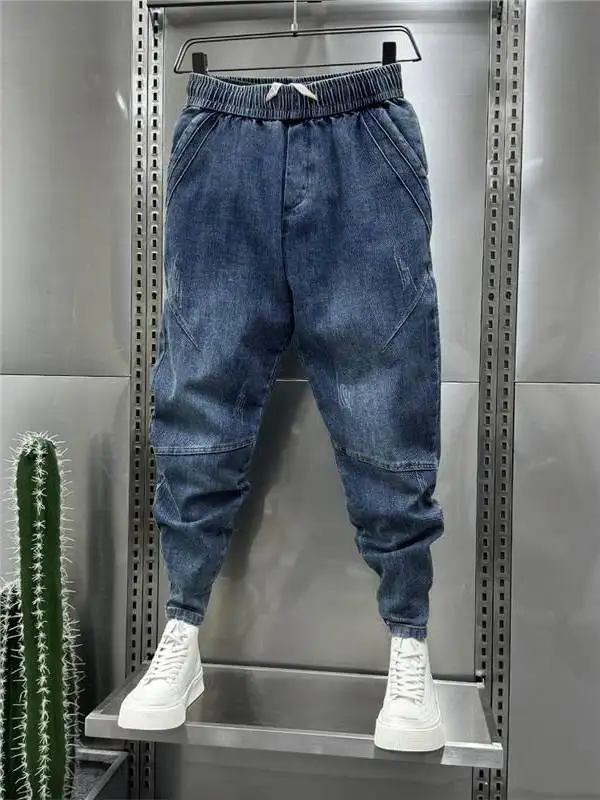 

Мужские джинсы с зауженной талией в стиле ретро, синий цвет, весна-осень, новые удобные хлопковые джинсовые брюки, износостойкие повседневные брюки...